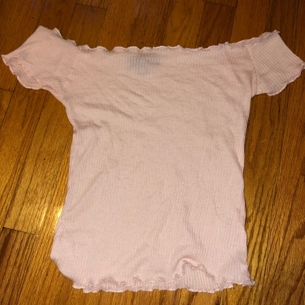 Pink ruffled off the shoulder top